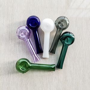 Mix Color Spoon Glass Tobacco Pipe Thick Hand Pipes Odorless Pocket Fit Chunky Smoking Tubes Heat Resistant Glass Tube Smoke Accessories Purple Green Blue White Gray
