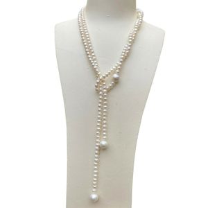 Ожерелье с ручным завязанными, натуральное 10-11 мм 5-6 мм белый пресноводный жемчужный барокко