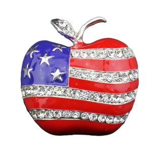 100 Teile/los goldfarbene Emaille USA-Flagge Brosche in Apfelform mit klaren Kristallen, amerikanischer patriotischer Modeschmuck für Patriotismus