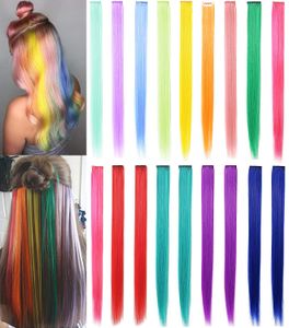 Accessories Synthetic Long Straight Women High Temperature Synthetic Clip In Hair Extension Hairpiece Purple Pink Red Blue Rose Colorful Cos