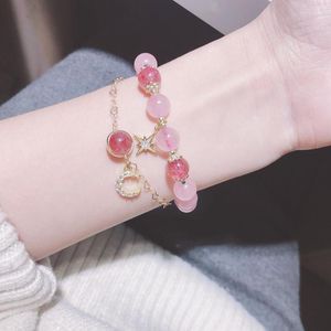 Beaded Strands Strawberry Crystal Pink Women's Transit Star Moon Armband Recruit Peach Blossom Valentine's Day Gift Birthday Trum22