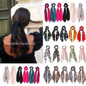 Moda cor sólida scrunchies corda longa laços coreanos para mulheres cachecol rabo de cavalo doce elástico acessórios para o cabelo aa220323