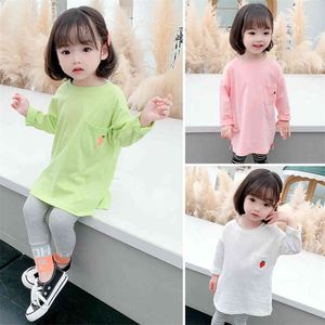 Child T-shirts Embroidery T-shirt Girl Starwberry Pattern T Shirt Kids Spring Autumn Girls'clothes 210412