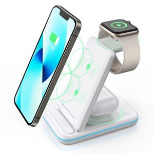 3 в 1 Беспроводное зарядное устройство для iPhone 14/13 Apple Watch Wearphone Зарядка подставка складываемой совместимой