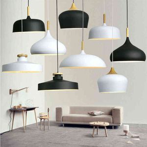 Modern hanging ceiling lamps Wood aluminium E27 Pendant lights dining room table Bedside kitchen decoration lighting H220415