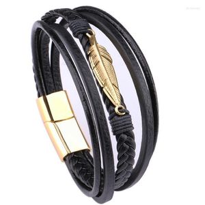 Charm Armband Vanbula Fashion Retro Multi-Layer Leather Rope flätad geometrisk fjäder rostfritt stål herrarmband smycken Lars22