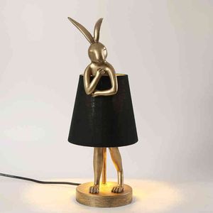 Rabbit LED -bordslampa harts skrivbordslampa LED -lampor för rum retro design vardagsrum sovrum dekorativa sängbelysning fixturer h220423