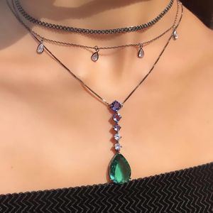 Pendant Necklaces Big Water Drop For Women Cubic Zirconia Stone Elegant Green Clear Crystal Long Statement Necklace Jewelry 2022Pendant