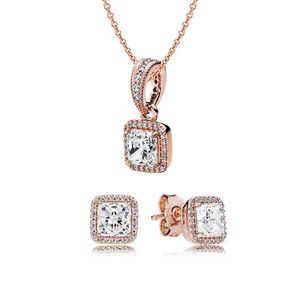Nowy 100% 925 srebrny srebrny rose ponadczasowy zestaw upominkowy elegancja urok oryginalny naszyjnik biżuteria dwa kawałki zestawu AA220315
