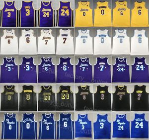 Man basket russell westbrook jersey 0 lebron james 6 davis 3 carmelo 7 lag färg svart gul lila blå vit all sömnad ren