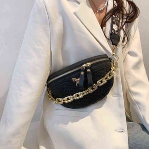 Fashion Chain Small Waist Bag Women's Summer High Sense Wide Shoulder Belt Diagonal Bag Foreign Air Chest Bag 22061728