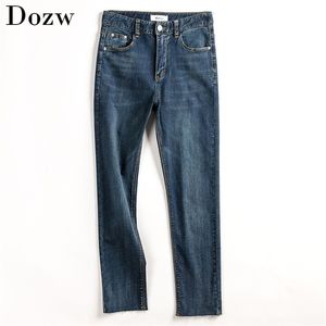 Hohe Taille Jeans Frau Casual Anklelength Stretch Plain Bleistifthose Model Streetwear Skinny Denim Vaqueros Mujer 210515