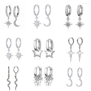 Hoop Huggie Silver Color Tassel Star Cross Charm Earrings for Women Girls Party Wedding Jewelry A005hoop Kirs22