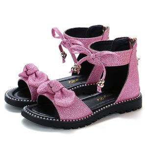 Summer Fashion Bowknot Zipper Princess Girls Bambini Bambini Sandali piatti Scarpe A857 220607