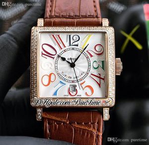 Color Dreams Master Square A21J Automatic Mens Watch Rose Gold 6000 K SC DT Col Drm V Diamond Bezel Number Markers Brown Leather Strap Puretime F30C3