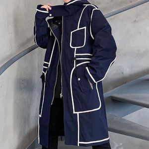 Men's Trench Coats Mid-length Casual Men Coat Long Jacket Line Splicing Abrigo Hombre 2022Autumn Winter Windbreaker MenMen's