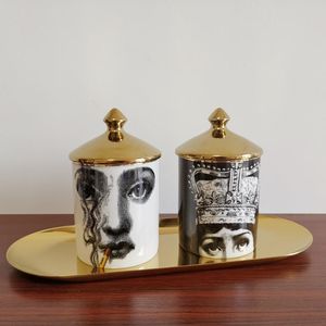 Candlers Retro Gold Lid Holder Diy Face à la main Face Girl Face Bougettes Jar Storage Bin Ceramic Artisanat Home Decoration