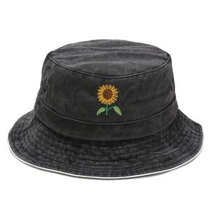 Beralar Vintage eski balıkçı şapka bayanlar ayçiçeği işlemeli güneş açık havza kova papatya kadınlar için kadın erkek unisexberets