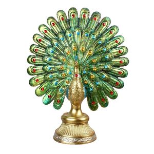 European Resin Peacock Opening Figurines Ornaments Creative Lucky Peacock Miniature Desktop Crafts Home Decoration Wedding Gifts T200617