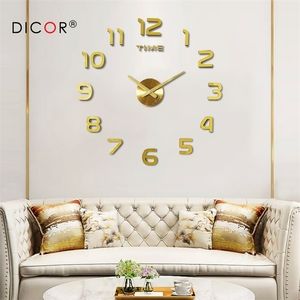 DIY 12Vデジタル大きな壁時計ホームデコレーションミラーステッカービニールモダンデザインリビングルームY200110