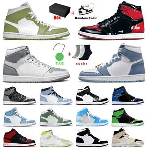 New s Jumpman Basketball Shoes Chicago Reimagined Retro Denim Panda Stealth Patent Leather Offs White Mid Dutch Green Sneakers Trainers