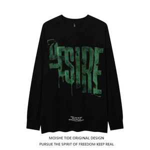 MOISHE Tide Europeu e American High Street Letter Graffiti Sweater de pescoço redondo para homens Mulheres soltas Ins-HIP-HOP BOLDAS CASUAL