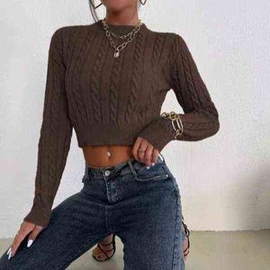 Autumn and Winter New Round Neck Pullover stickad Slim Fit Short Solid Randed Women's tröja