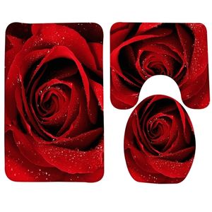 3 Pcs Bath Mat Set Rose Pattern Toilet Mat for Three Sets of Bath Mat Anti Slip Bathroom Rugs and Carpets 200925