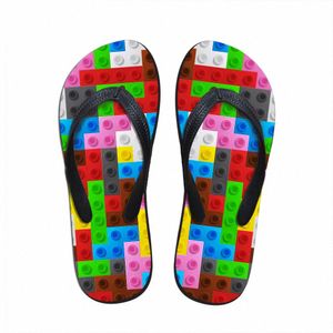 Pantofole da donna personalizzate Pantofole da casa Pantofole 3D Tetris Stampa Sandali da spiaggia moda estiva per donna Infradito da donna Infradito in gomma K3r7 #