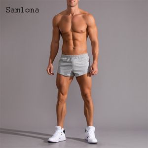 Samlona Plus Boyut Erkekler Leisure Şort Yaz Ultrashorts Seksi Elast Wiast Sıska Şort Erkek Gündelik Plaj Kısa Pantolon 220526