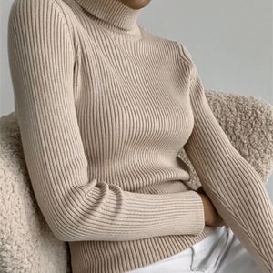 Bornladies 기본 터틀넥 여성 스웨터 가을 겨울 탑 슬림 풀오버 니트 스웨터 주름
