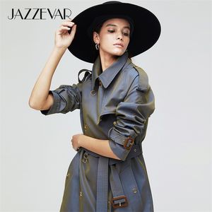 JAZZEVAR New arrival autumn trench coat women loose clothing outerwear high quality double breasted women long coat 9024 201111