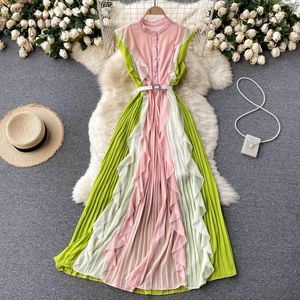 Casual Dresses Vintage Summer Chiffon Dress Women s Clothing Ruffled Slim Pleated Bohemian Long Holiday Female Aq1064Casual