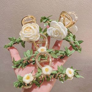 Leaves Hair Claw Spring Summer Forest Elf Flower Clamps Barrette Alloy Hairpin Girls Ponytail Clip Crab Hair Accessories