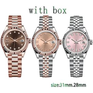 Ladies Watch with Box Size 31MM 28MM Mechanical Movement 904L Stainless Steel Bracelet Sapphire Waterproof Luminous Ladies Watchs