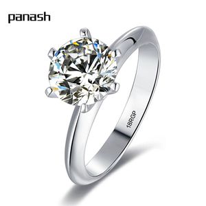 Gioielli PANASH Anello in argento sterling 925 Luxury 18K Platinum Color 8mm Zirconia Stone Rings for Women Wedding Jewelry