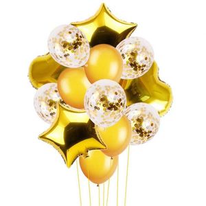 14pcs/set Gold Stars Confetti Latex Mylar Balloons Set Metallic Foil Balloon Birthday Wedding Party Decoration Supplies MJ0704