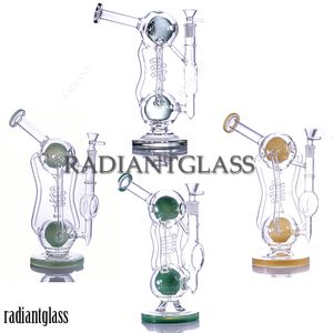 Vattenbongar i glas Dab Rig Hookahs dubbla bollar perc tre-rör Recycler Riggar Lookah Water Pipe 14mm skarv med berusande skål