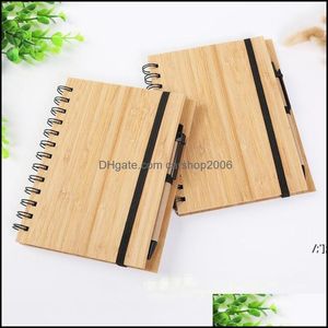 Notepads Notes Office School Supplies Business Industrial New Wood Bamboo Er Notebook Spiral Notepad With Pen 70 Sheets Recycled Lined Pap