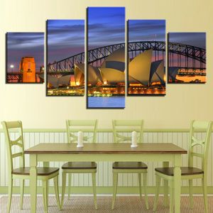 Sydney Night Opera House 5 Piece No Framed Canvas Bild tryck Väggkonst Canvas Målningsväggdekor för vardagsrum