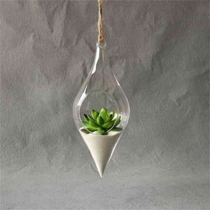 Hanging Glass Vase Hanging Terrarium Creative Plant Flower Clear Container Indoor Vase Home Decoration Party Wedding Decor 210409