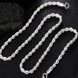 925 STERLING Gümüş 16/18/20/22/24 inç 4mm Twisted Halat Zincir Kolye Kadınlar Moda Düğün Takı Takı GC1188