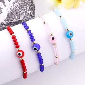 Evil Lucky Blue Eye Bracelet Handmade Rope Stainless Steel Bead Crystal Bracelets for Women Valentines Day Gift Emo Jewelry