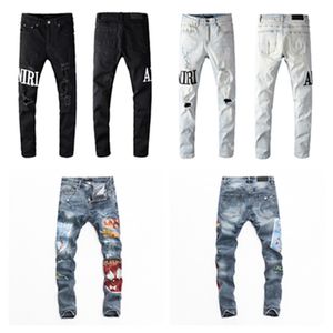 Mens Jeans nödställda rippade cyklist Slim Fit Motorcykelcyklist denim Designer Hip Hop Men Jeans 2024 Hot Sell