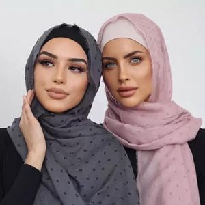Luxury Pom Pom Bubble Chiffon Hijab Scarf Women Long Shawl Head Wrap Muslim Headband Maxi Islam Turban Plain Headscarf
