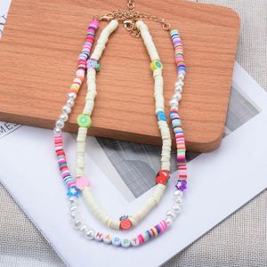 Wholesale polymer clay necklaces for sale - Group buy Pendant Necklaces Bohemian Colorful Letter Happy Handmade Polymer Clay Soft Pottery Simulated Pearl Choker Necklace For Women Beach Jewelry