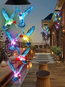 Decorazioni da giardino Hummingbird Light Wind Chimes Solar Outdoor Color Changing Up Ornament Power Hanging GiftsGiardino GiardinoGiardino