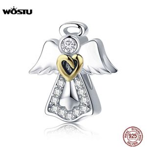 WOSTU High Quality Real 925 Sterling Silver Guardian Angel Beads Fit Original Brand Charm Bracelet DIY Jewelry Lucky Gift CQC747