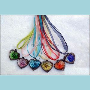 Pendant Necklaces Pendants Jewelry 6Colour Glass Inner Flower Mix Color Beauty Heart Murano Lampwork Neckl Dhyod