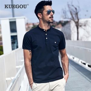 Kuegou kläder herr polo skjortor kort ärm mode broderi för män sommaren högkvalitativ smal topp plus storlek 3383 220615